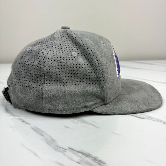 NBA Los Angeles Lakers Suede Embroidered Hat Original Fit Grey Cap Belt Strap - Picture 6 of 8